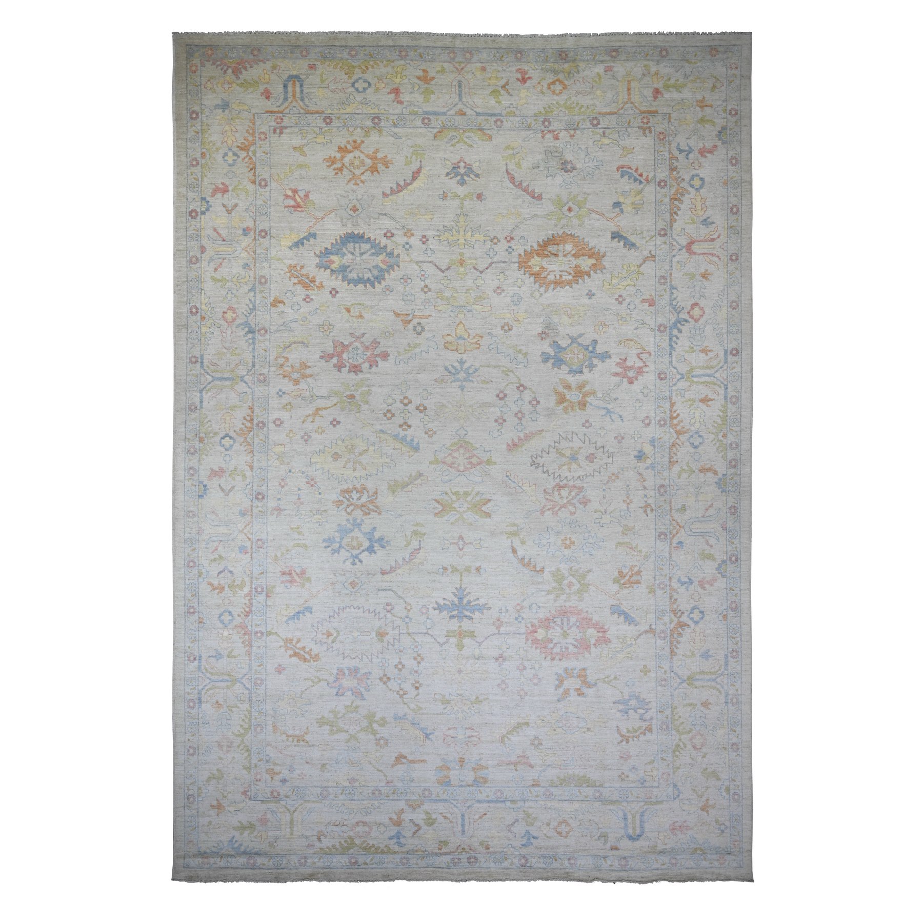 Misty Gray, Afghan Angora Oushak with All Over Design, Hand Knotted, 100% Wool, Vegetable Dyes, Oriental Rug